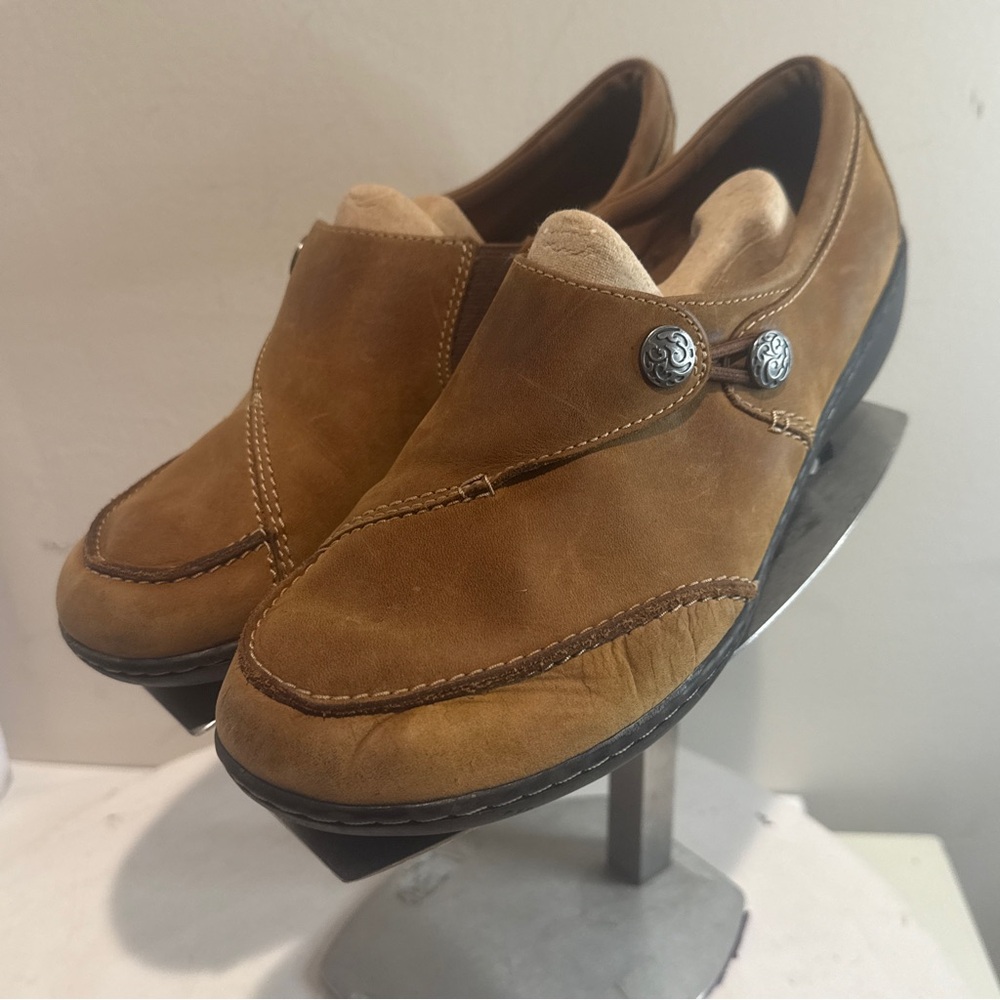 Clarks Ashland Lane Q Brown Leather Casual Slip-On Loafer Shoes Womens Size 9 w